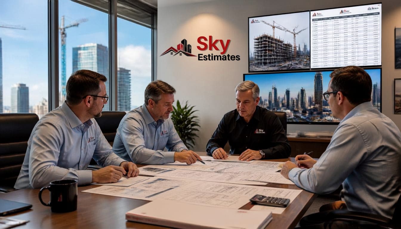 Team reviewing construction estimates